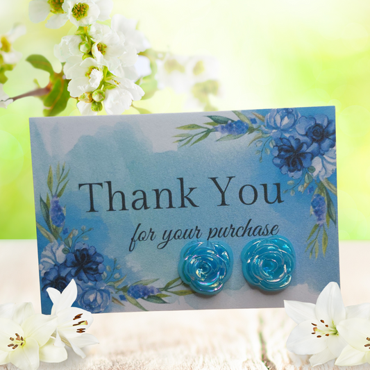 Blue Floral Thank You for Your Purchase Card with 15mm Flower Earrings