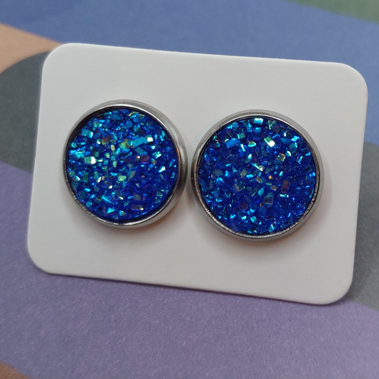 Blue Imitation Druzy Earrings (14mm)