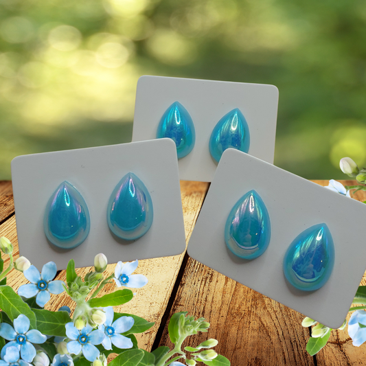 Blue Iridescent Teardrop Earrings (14mm)