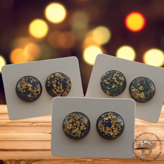 Half Round Blue & Gold Foil Earrings (12mm)