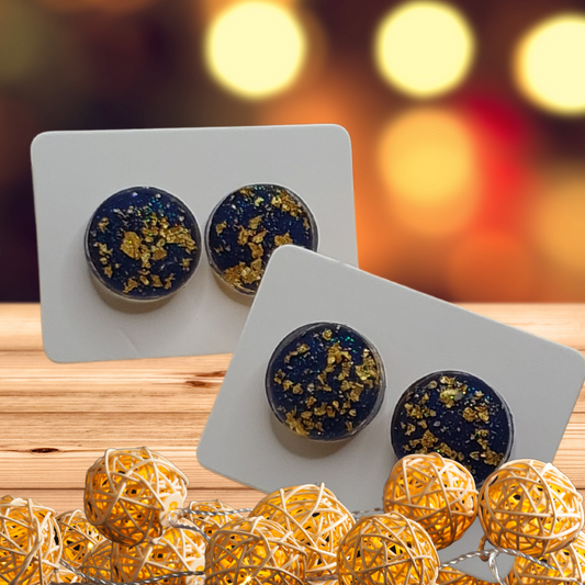 Blue & Gold Foil Earrings (12mm)