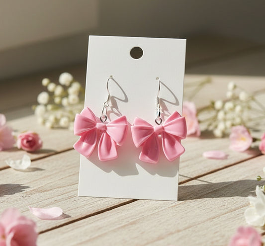 Dark Pink Bow Dangle Earrings