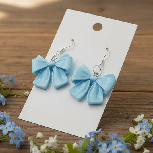 Blue Bow Dangle Earrings