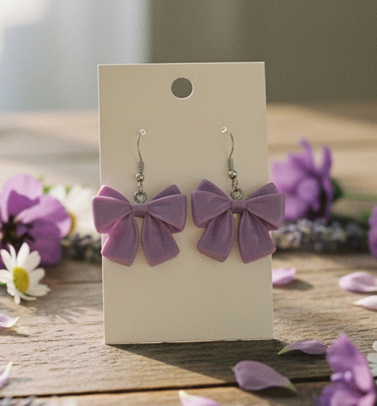 Purple Bow Dangle Earrings