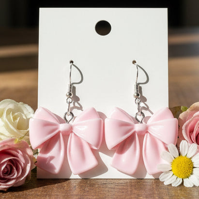 Pink Bow Dangle Earrings