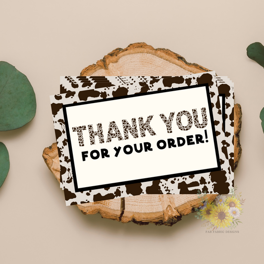 Brown Cow Print, Thank You For Your Order Cards