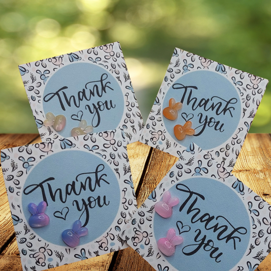 Bunnies Thank You Card with 10mm Bunny Earrings