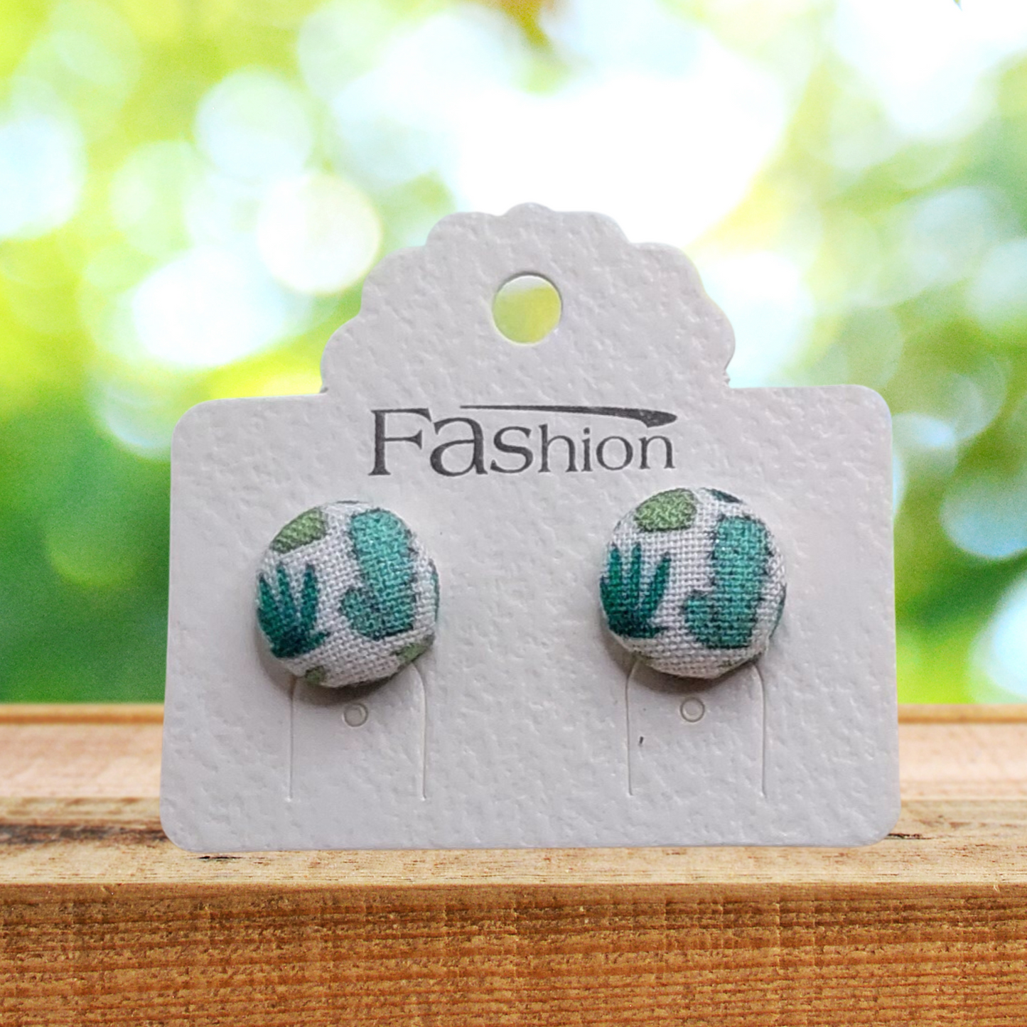 Cactus Fabric Button Stud Earrings (13mm)