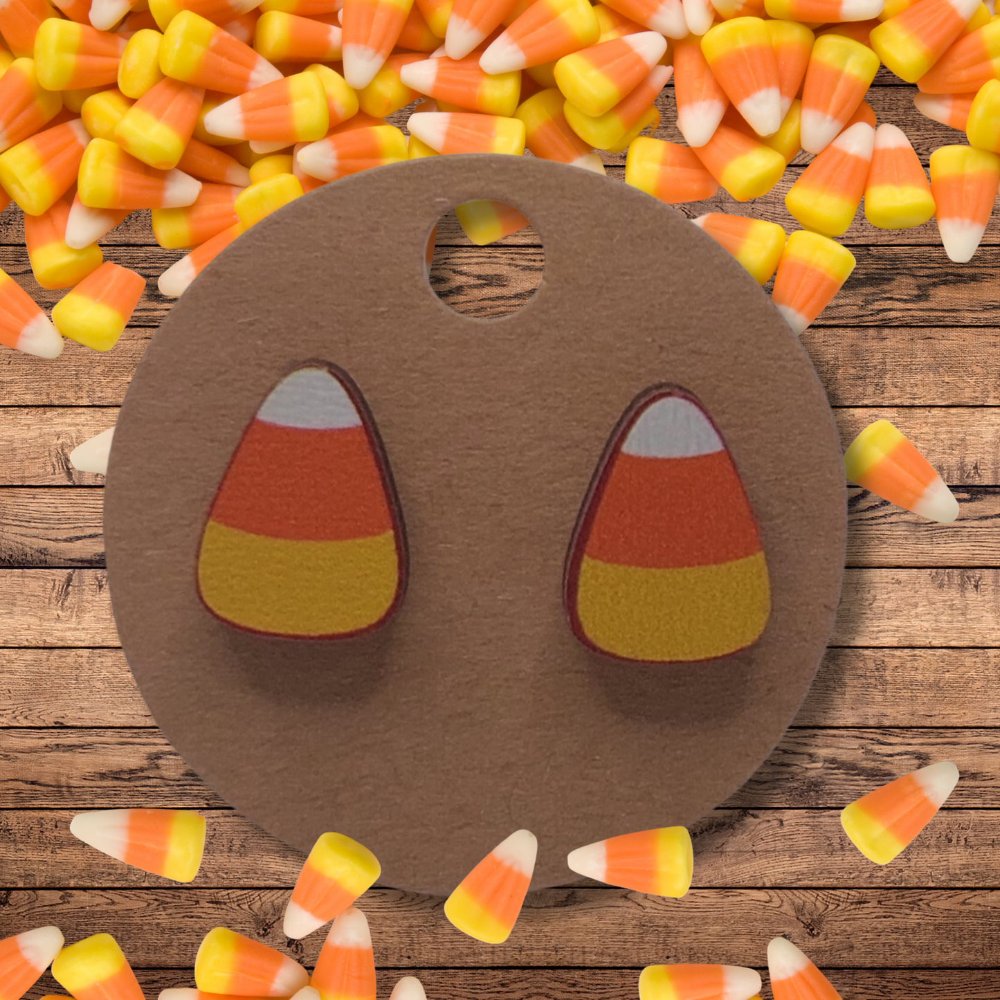 Candy Corn Wood Earrings (15mm)