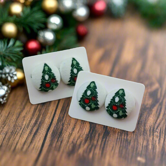 Christmas Traditions Fabric Button Stud Earrings (16mm)