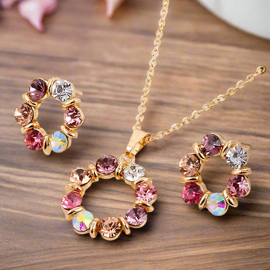 Colorful Rhinestone Necklace & Earring Set
