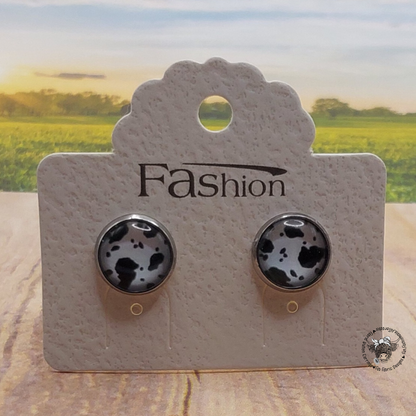 Cow Print Pattern Earrings (12mm)