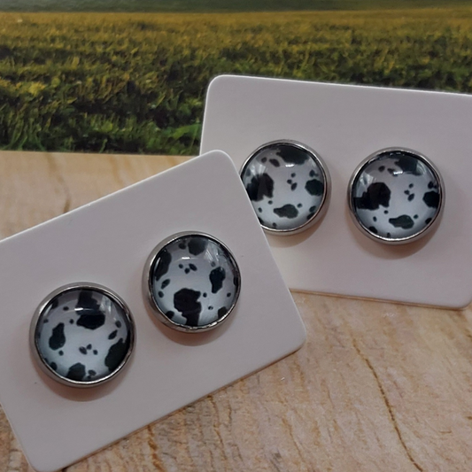 Cow Print Pattern Earrings (12mm)