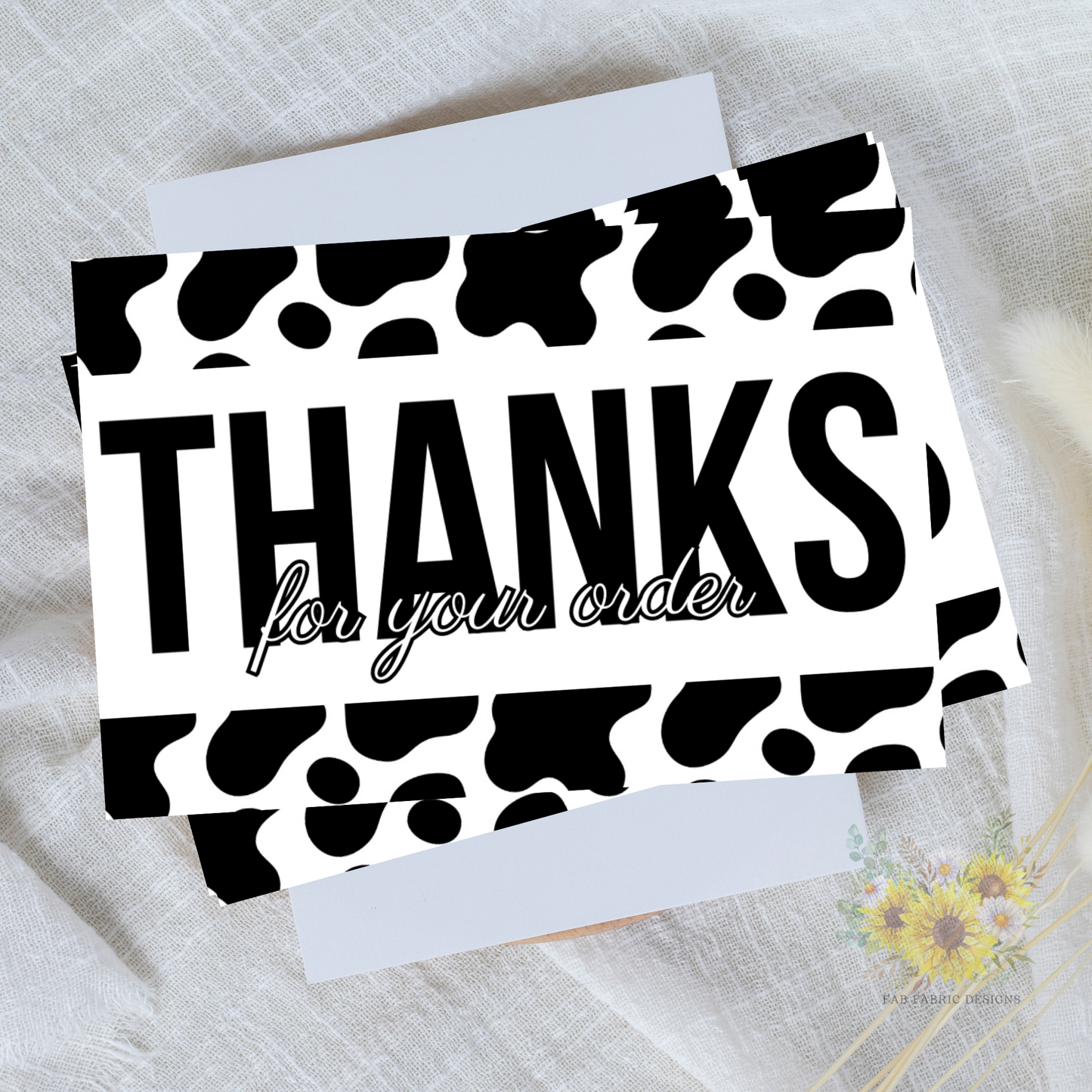 Cow Print Pattern, Black - Thanks for Your Order Cards