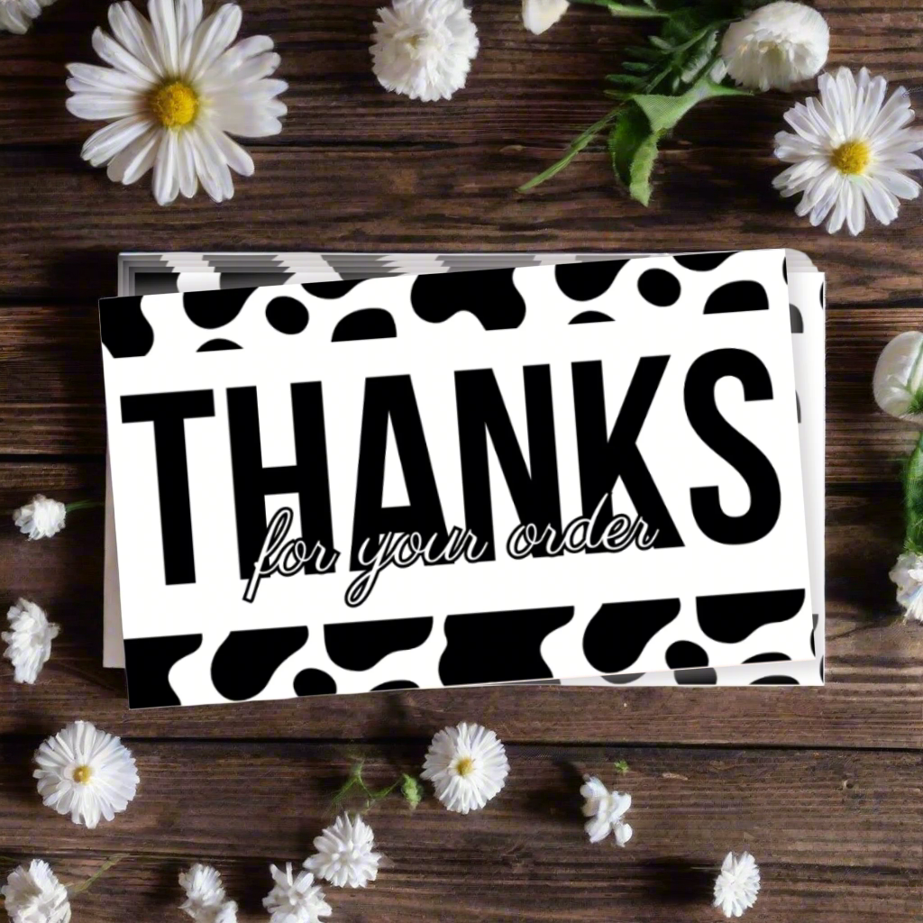 Cow Print Pattern, Black - Thanks for Your Order Cards