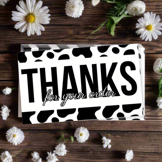 Cow Print Pattern, Black - Thanks for Your Order Cards