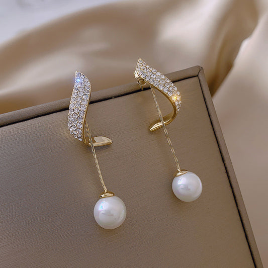 Crystal Rhinestone Dangle Stud Earrings with Imitation Pearl