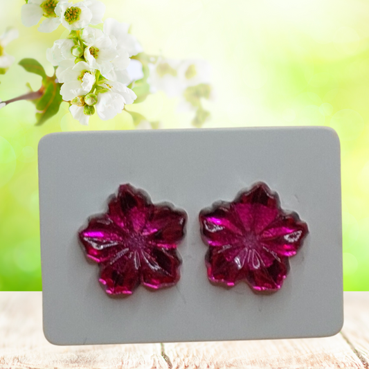 Dark Pink Flower Earrings (12mm)