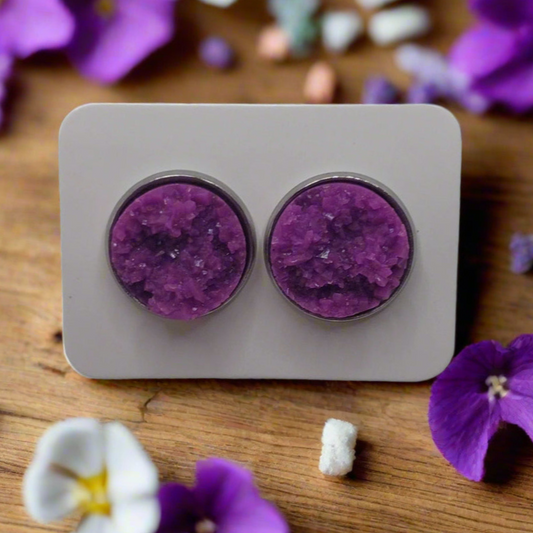 Dark Purple Imitation Druzy Earrings (14mm)