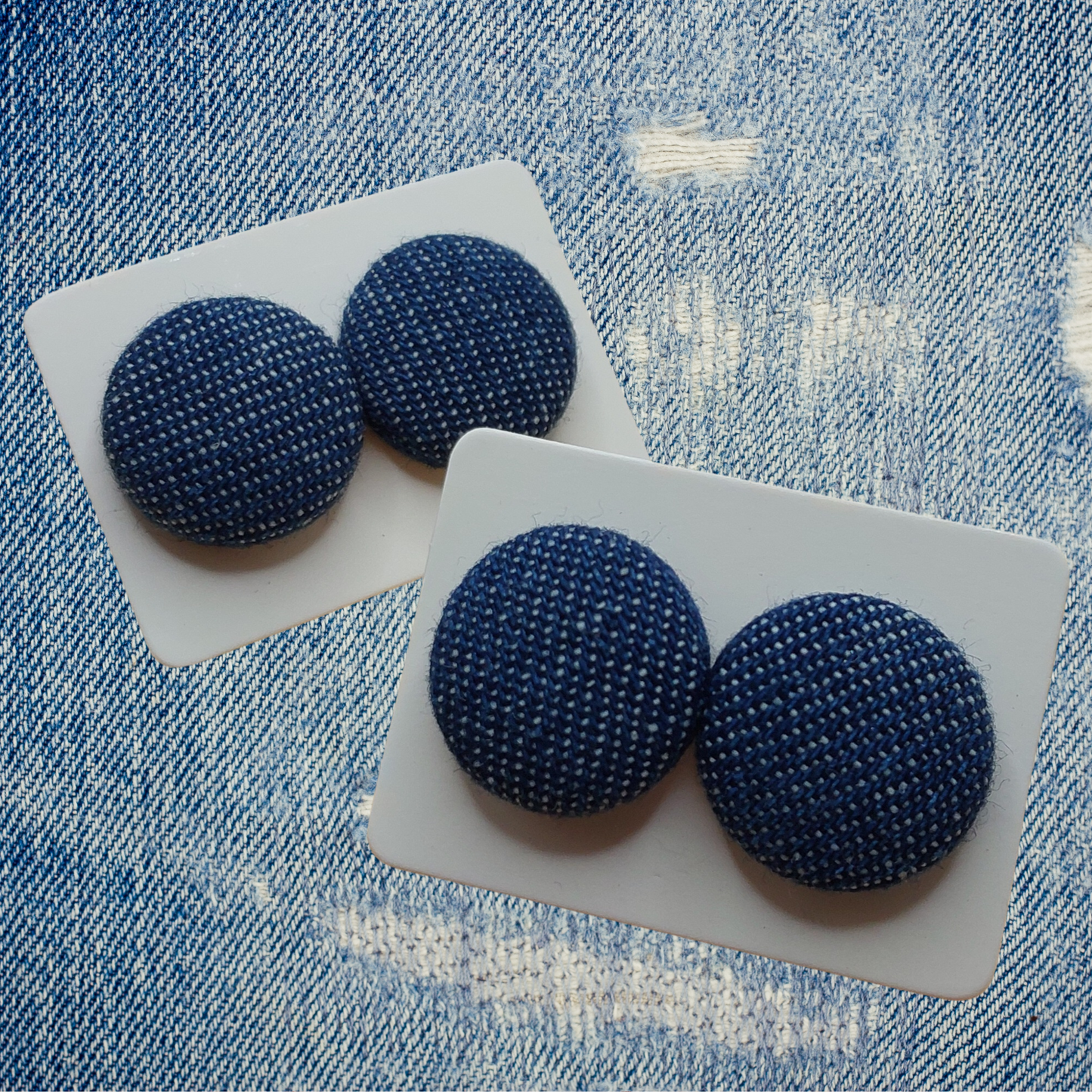 Denim Fabric Button Stud Earrings (16mm)