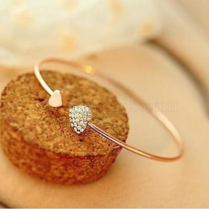 Double Heart Alloy Rhinestone Cuff Bracelet