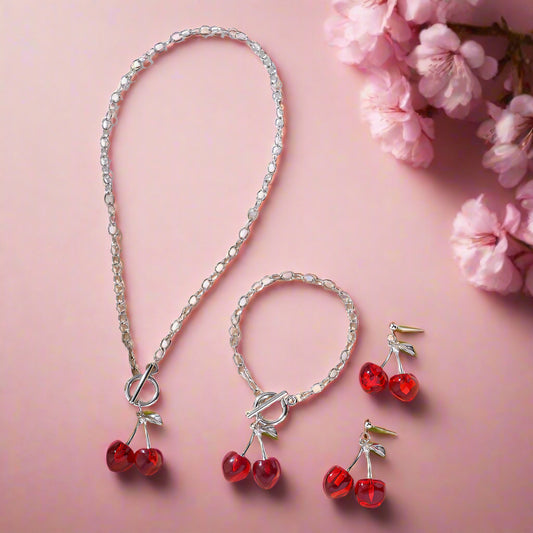 Cherry Necklace, Bracelet & Earring Set