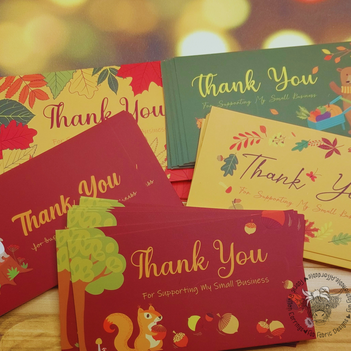 Fall Themed Thank You For Supporting My Small Business Cards (Pack of 10)