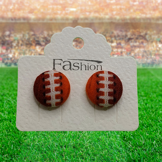 Football Fabric Button Stud Earrings (16mm)