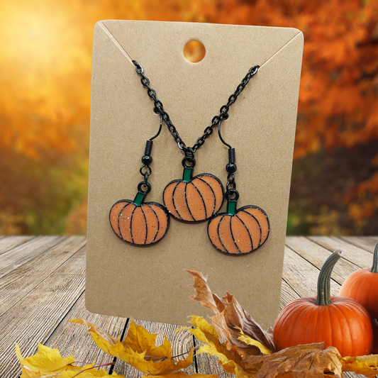 Glitter Pumpkins Necklace & Earring Set