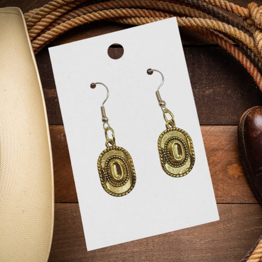 Gold Cowboy Hat Dangle Earrings