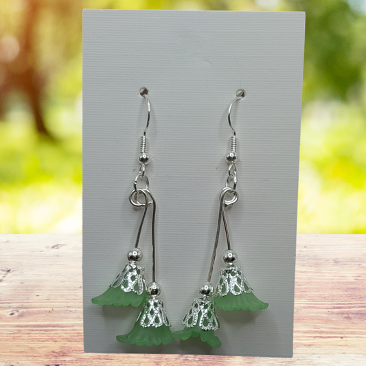 Green Dangling Flower Earrings