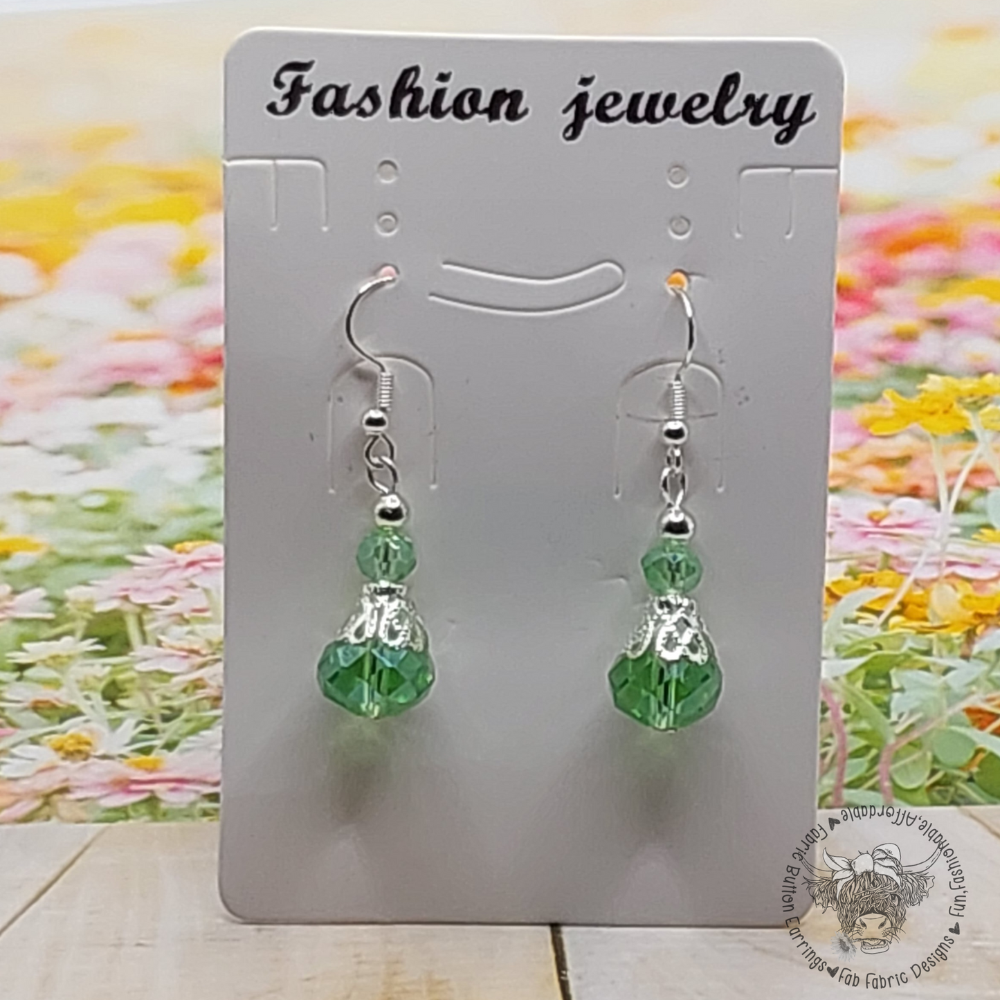 Green Glass Bead Dangle Earrings