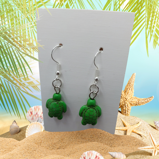 Green Turtle Dangle Earrings