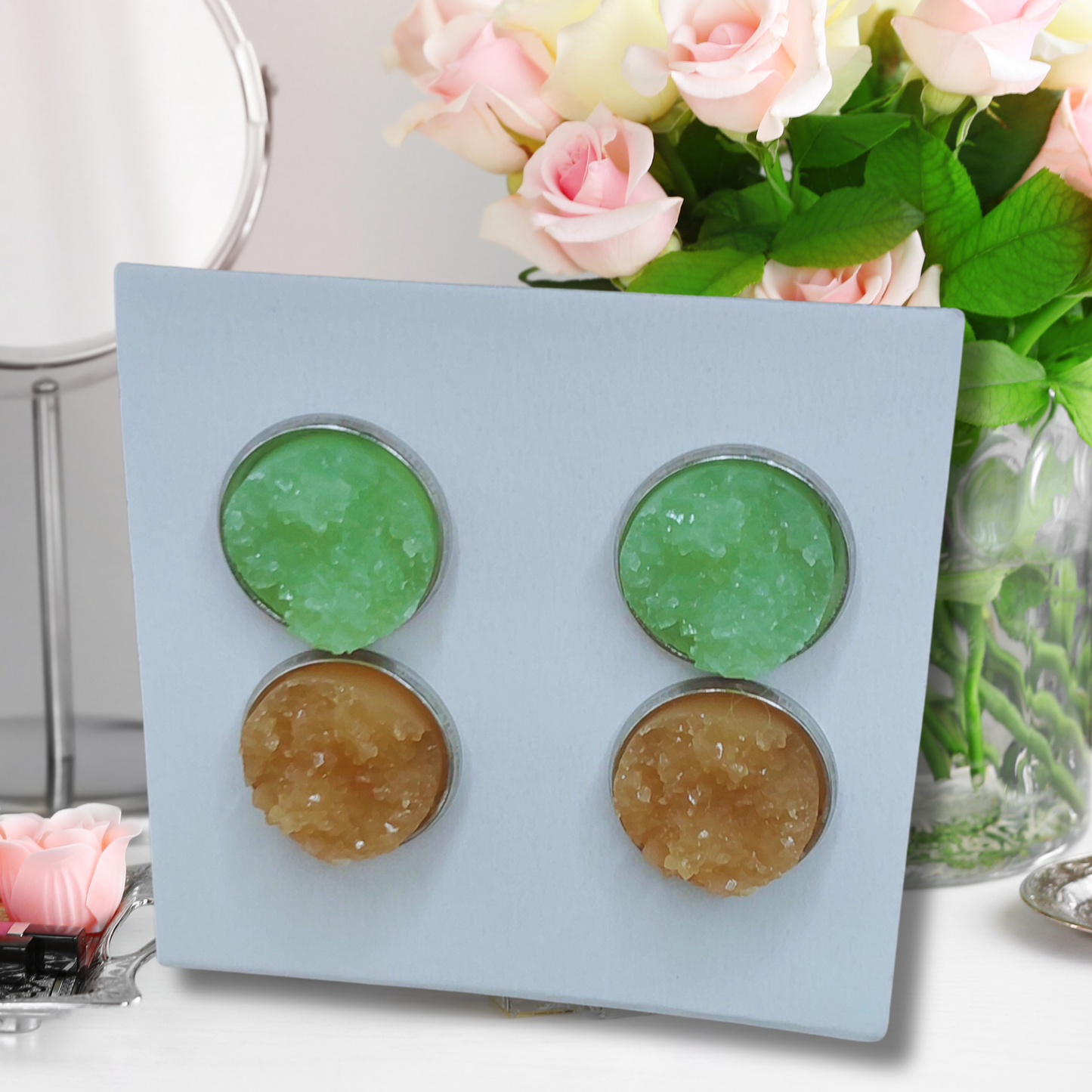 Green & Caramel Imitation Druzy Set