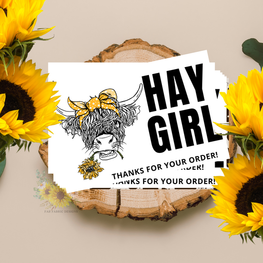 Hay Girl - Longhorn - Thanks for Your Order Cards, Pack of 10