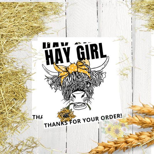 Hay Girl,  Longhorn - Thanks for Your Order Cards