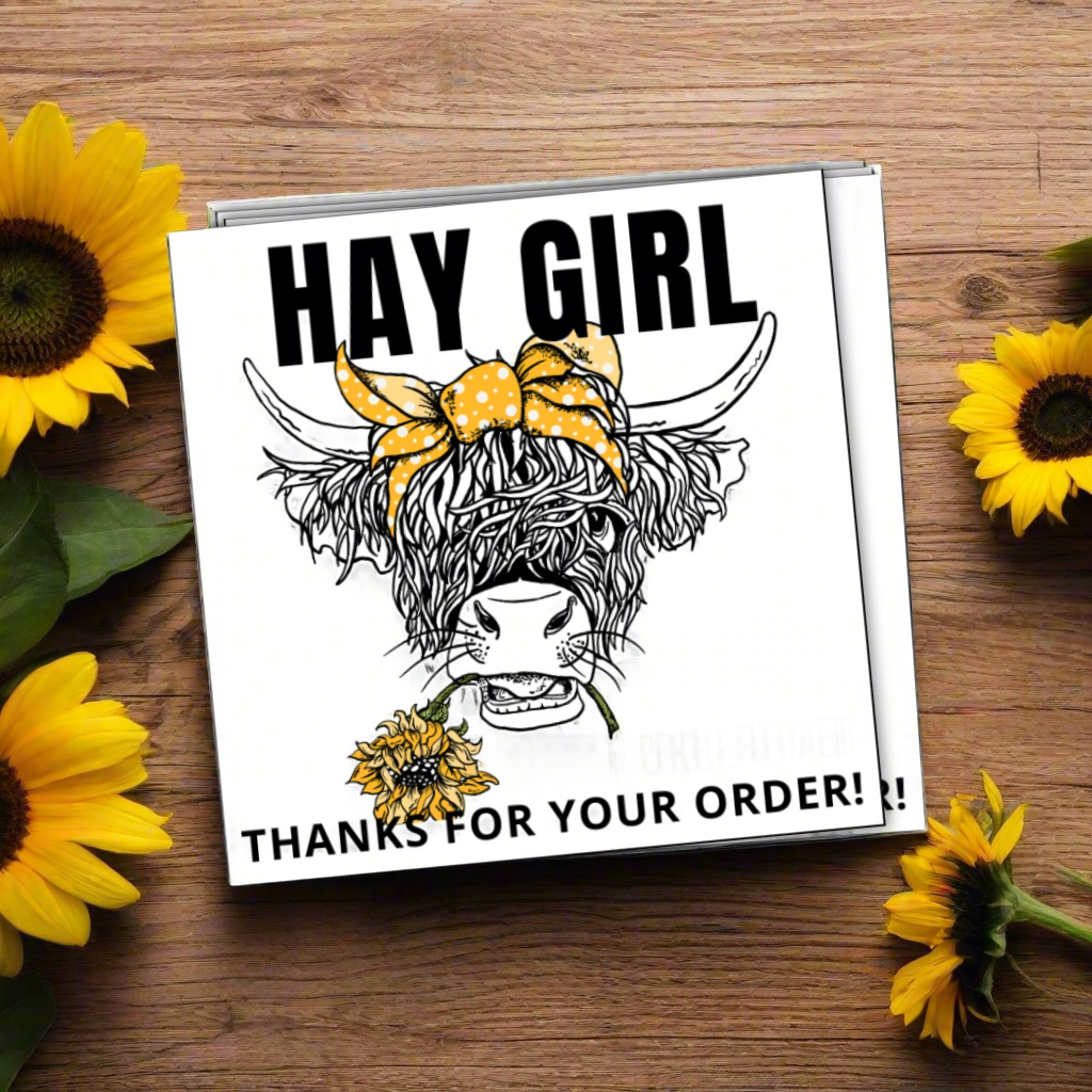 Hay Girl,  Longhorn - Thanks for Your Order Cards
