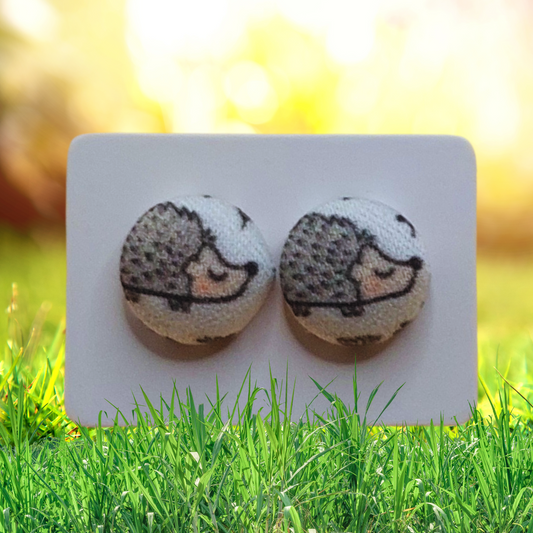 Hedgehog Fabric Button Stud Earrings (13mm)