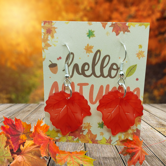 Hello Autumn Card with Red Maple Leaf Earrings