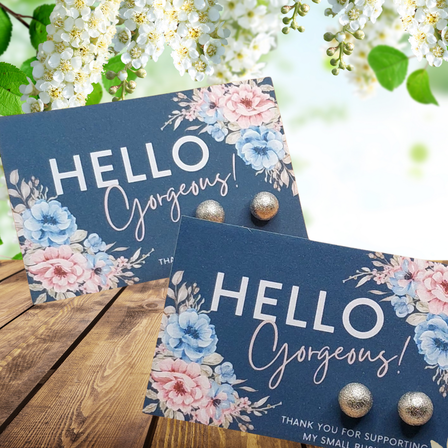 Hello Gorgeous Floral Card with 8mm Silver Ball Stud Earrings