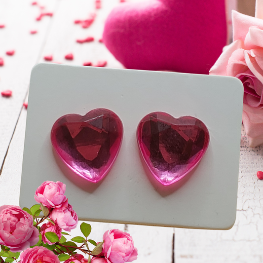 Hot Pink Imitation Gemstone Heart Earrings (12mm)