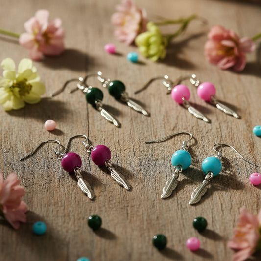 Bead & Feather Dangle Earrings