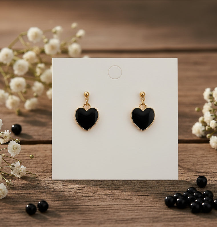 Black Heart Dangle Stud Earrings