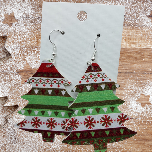 Imitation Leather Holiday Cheer Tree Earrings