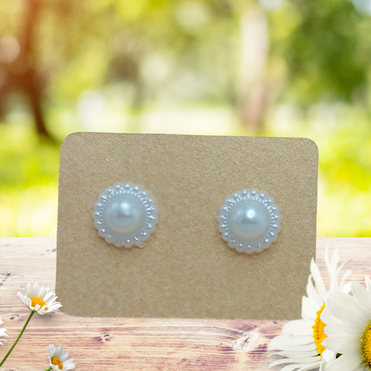 Imitation Pearl Flower Earrings (9mm)