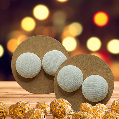 Ivory Chiffon Fabric Button Stud Earrings (16mm)