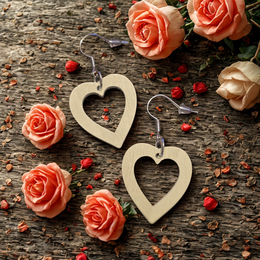 Ivory Wood Heart Dangle Earrings
