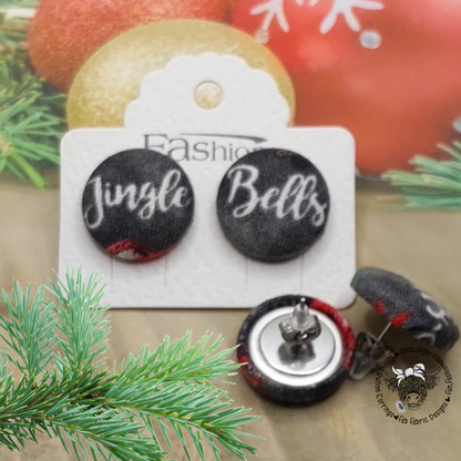Jingle Bells Fabric Button Stud Earrings (19mm)