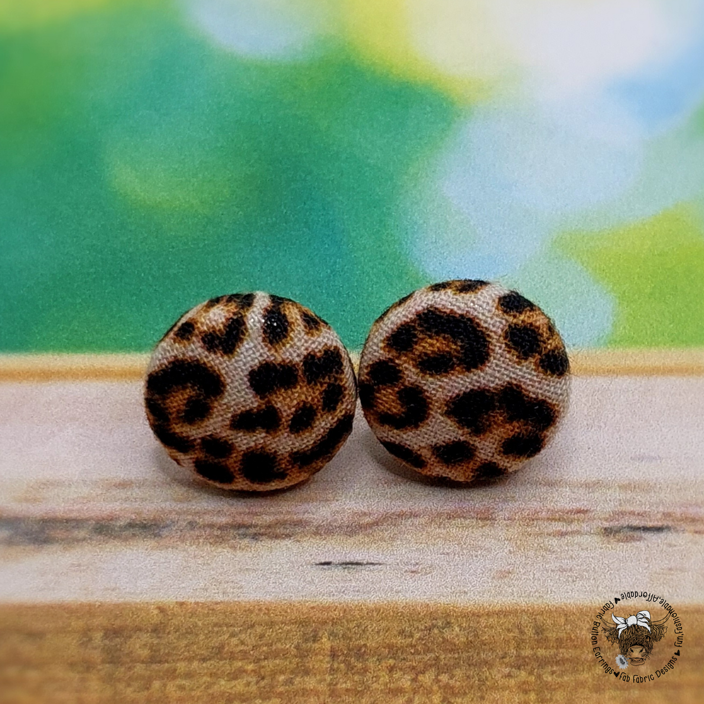 Leopard Print Pattern Fabric Button Stud Earrings (16mm)