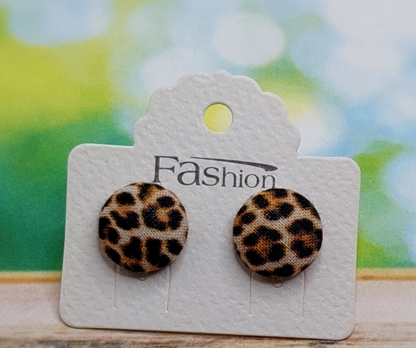 Leopard Print Pattern Fabric Button Stud Earrings (16mm)